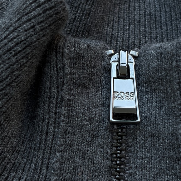 Hugo Boss Jacket Mens Medium Gray 1/4 Zip Cotton Wool Blend Knit Pullover - Picture 4 of 10